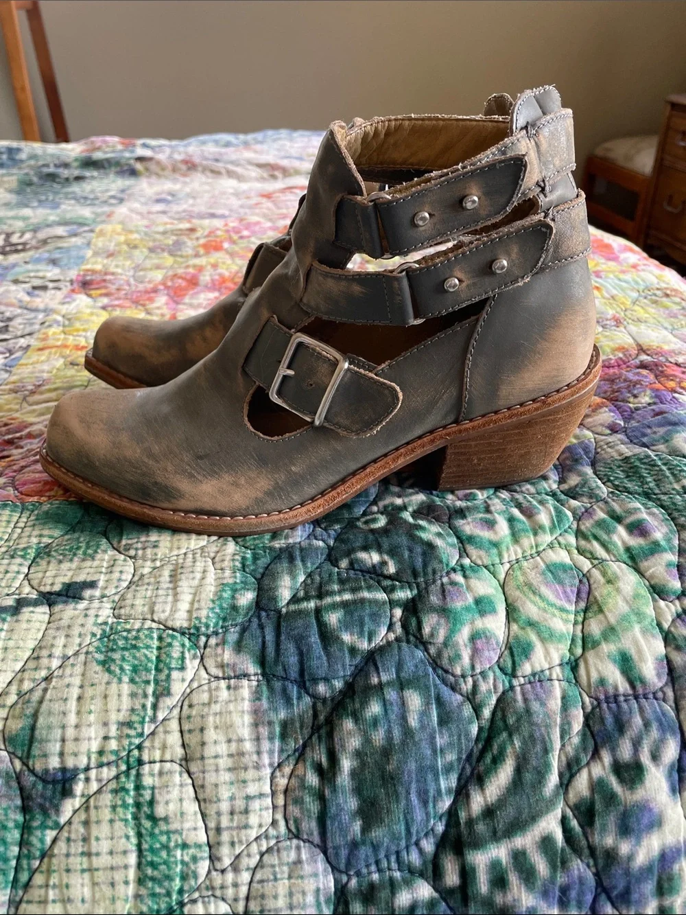 Latigo distressed blue gray booties